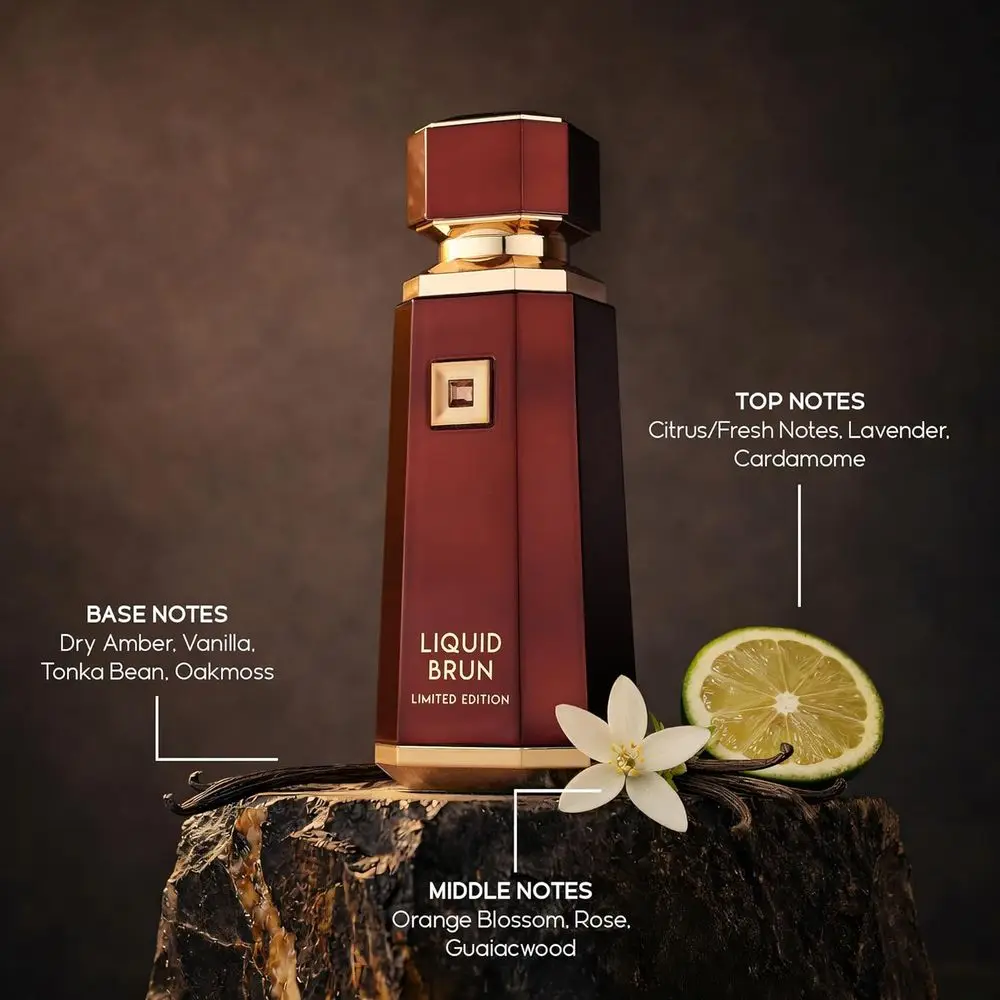 French Avenue Liquid Brun & Cocoa Morado Eau de Parfum 2 Pack Set 100ml Each, Unisex Warm Gourmand Woody Fragrance Spray, Matte Faceted Gold Gem Decor Perfume Bottles with Luxury Embossed Gift Boxes for Men Women Anniversary Gift - view 4