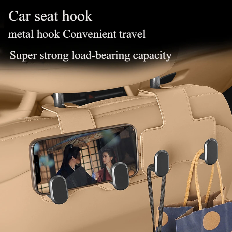 

Car Headrest Hooks Leather Car Seat Storage Hanger for Purses Bags, Stylish Cars Seat Organizer Hooks Car Inside Accessories