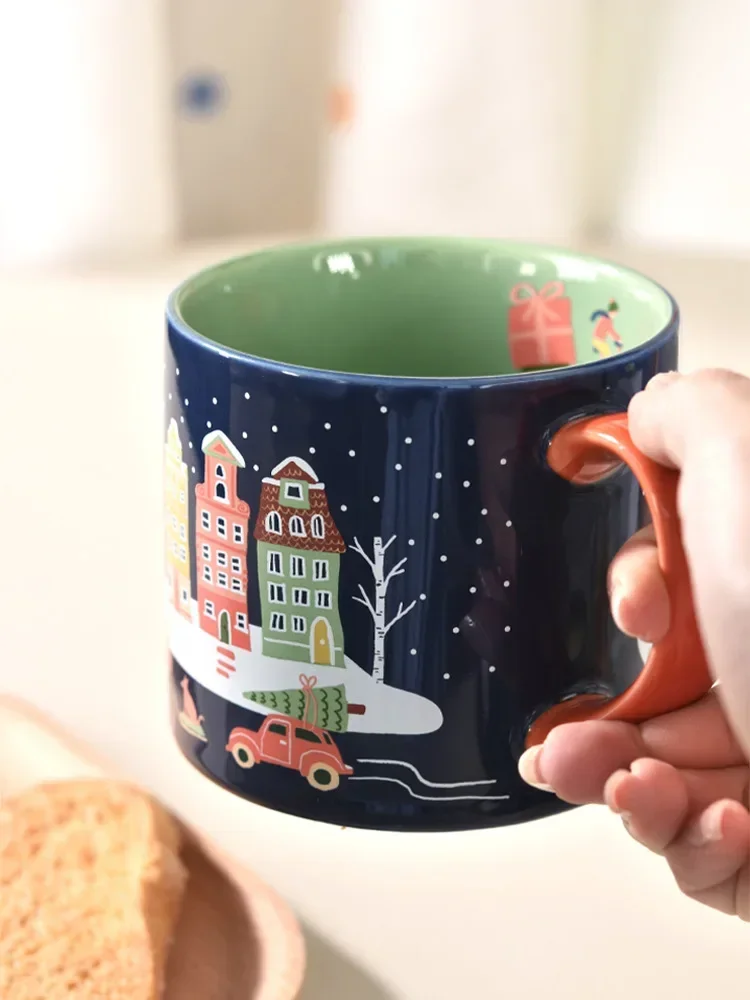 400ml High-temperature Resistant Ceramic Mug Cartoon Creative Christmas Snow Night with Handle Large Capacity Office Home Cup