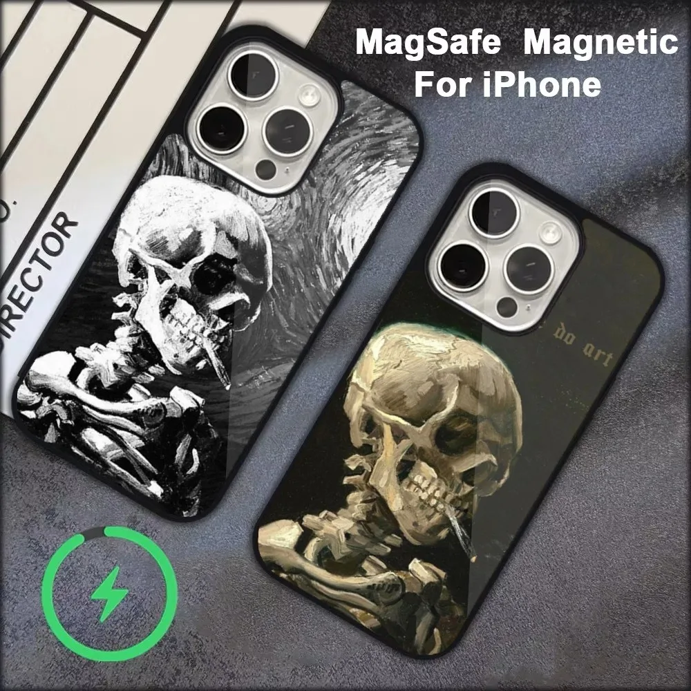 

MaiYaCa Skull With Van Gogh Phone Case For iPhone 16,15,14,13,12,11,Pro,Max,Plus,Mini, Magsafe,Magnetic Wireless Charging Case