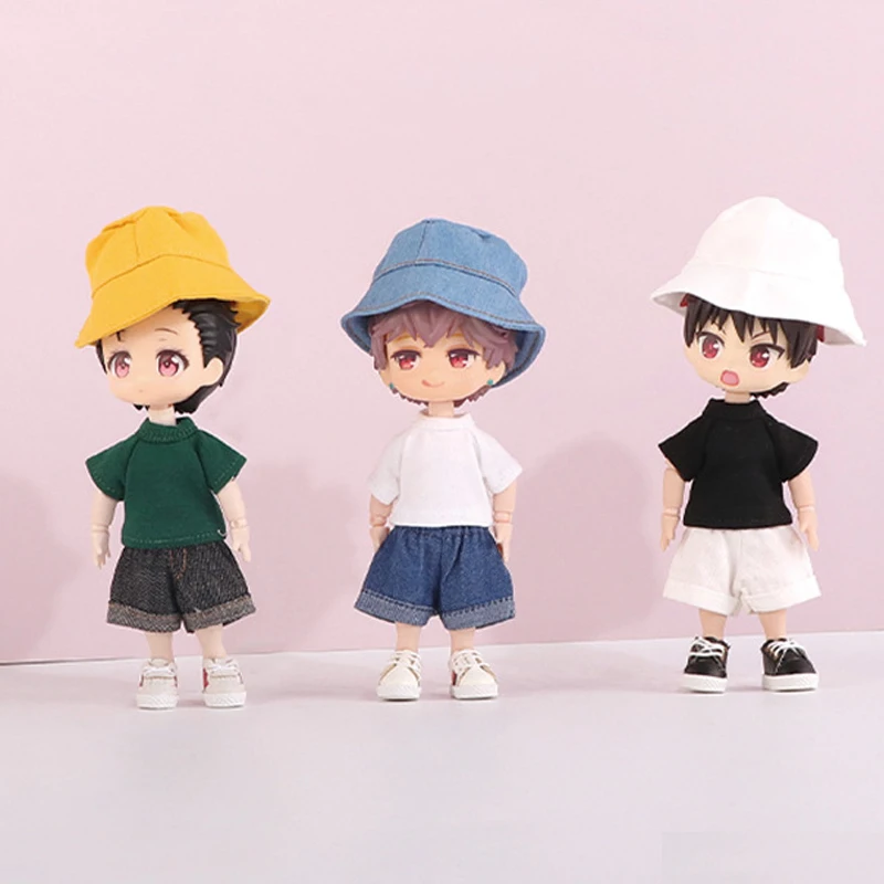 Ob11 Doll T-Shirt + Shorts Doll Pure Cotton Short Sleeved Shirt Denim Shorts For Ymy, Nendoroids P9, 1/12 Bjd, Gsc, Molly Dolls