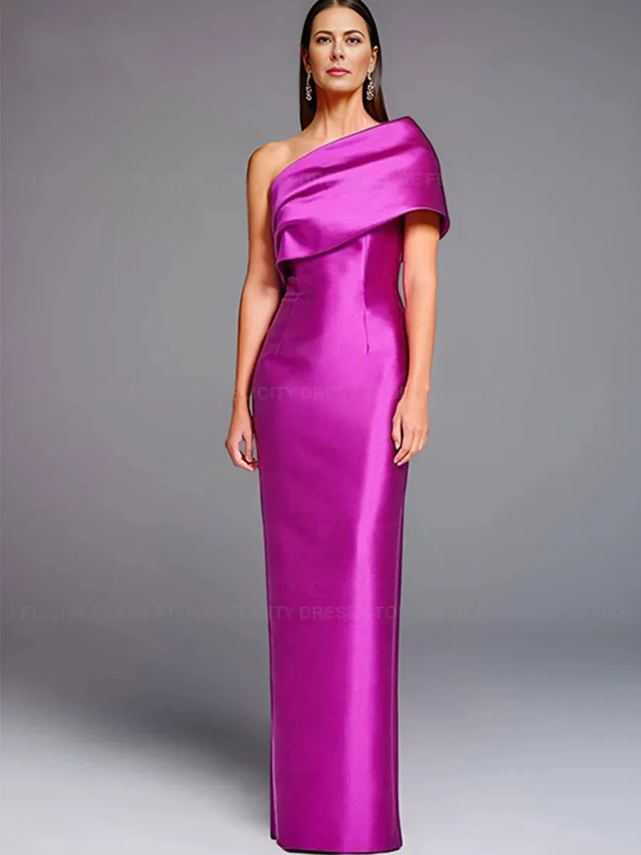 

2025 Simple Mother of the Bride Dress 2025 Sheath One-Shoulder Wedding Guest Party Dresses Sleeveless Floor-Length Satin