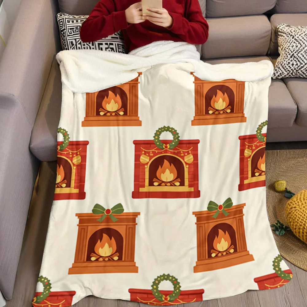 Cozy Fireplace Fire Flannel Blanket Warm Soft Halloween Christmas All-Season Couch Decorative Cozy Warm Gift