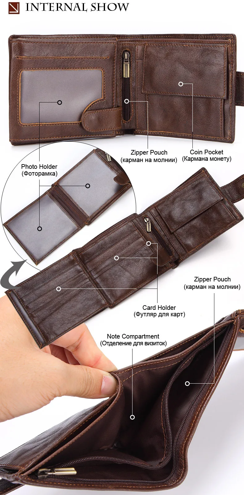 Genuine Leather Wallet Men with Coin Pocket Vintage Short Purse For Male Carteira Masculina Card Holder Zipper Money Bag