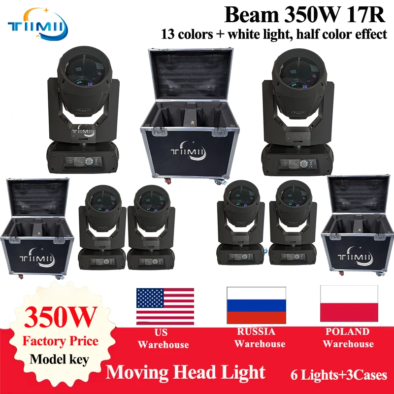 3 Cases 6 Lyre Beam 17R 350w Moving Head Stage Beam 350w Light Beam Moving Head Light Disco Club Flightcase DMX Stage Light