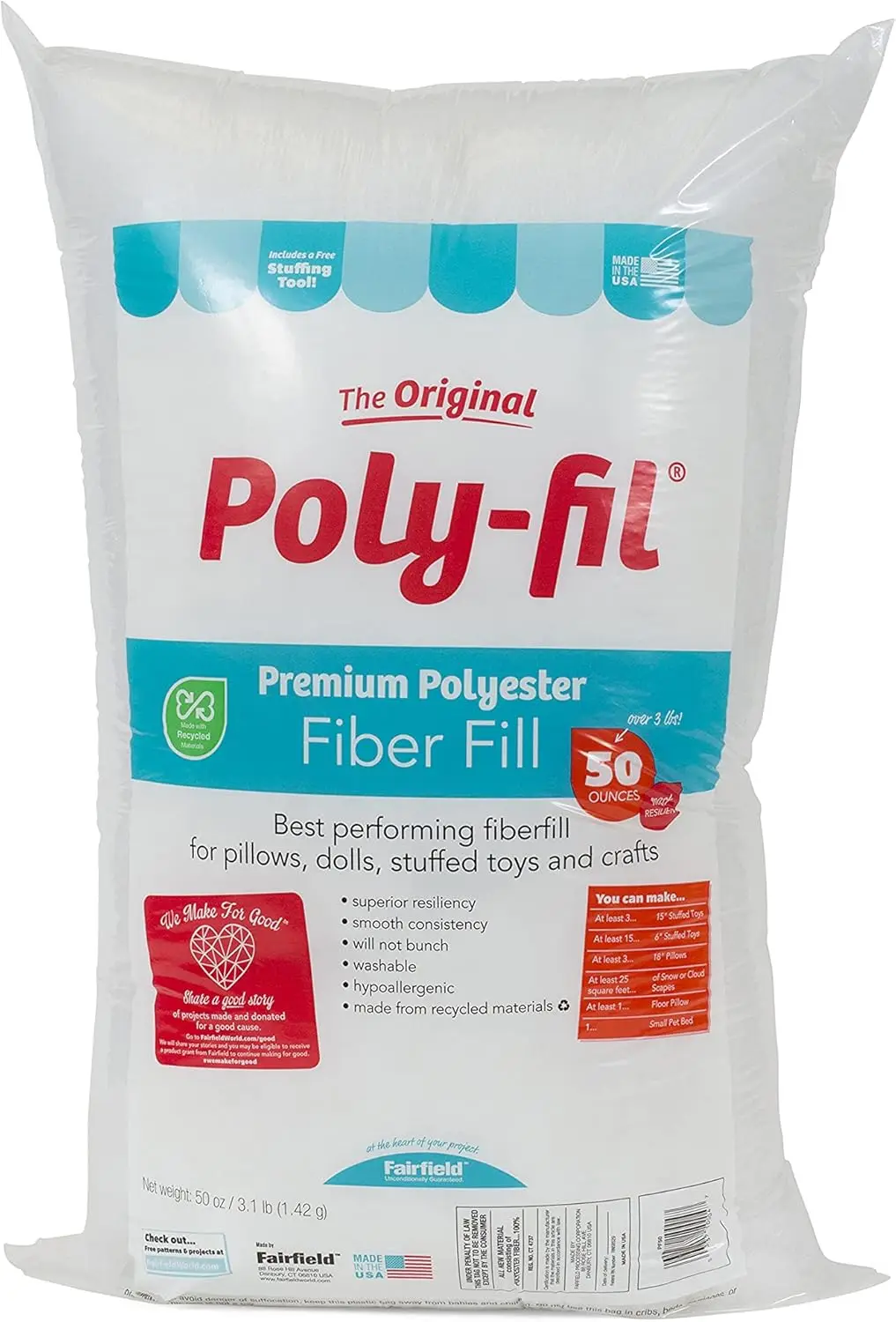 

Premium Polyester Fiber Fill, 50 oz Bag for Crafts & Pillows, Soft & Durable
