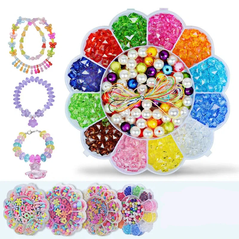 

Children Beads Plum Blossom Box Set DIY Handmade Bead Toy Necklace Building Kit Girl Weaving Bracelet Jewelry Making Toy Gift