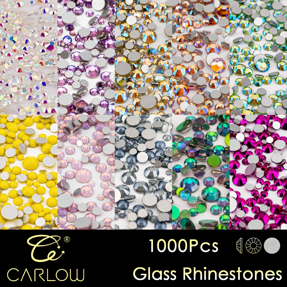 CARLOW SS6-SS20 Mix Size High Quality Flat Back Glass Non-Hot Fix Rhinestones Shiny Multi Color Stones for Nail Art Decoration