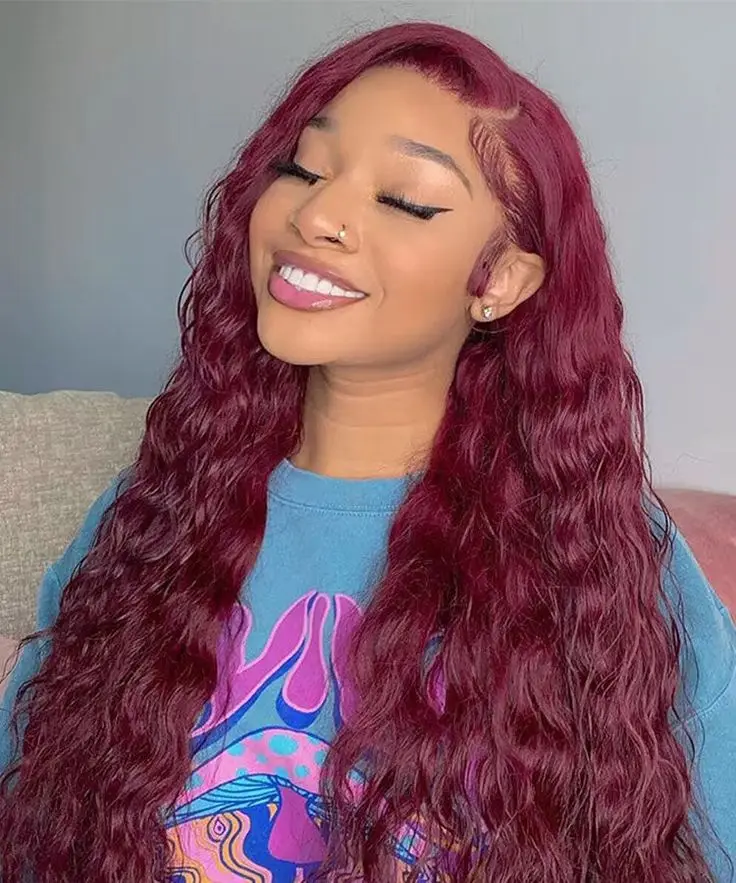 

99j Burgundy Lace Front Wigs Human Hair 13x4 Deep Wave HD Lace Front Wigs Pre Plucked with Baby Hair 200 Density Red Wine Color