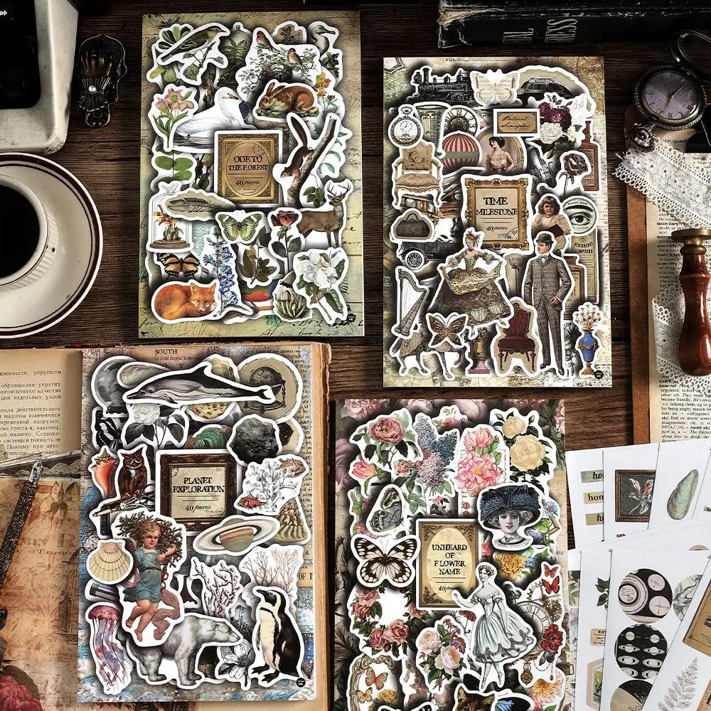 40 Blatt Vintage-Scrapbooking-Zubehör, ästhetisches, handgefertigtes DIY-Material, Papier-Set, Junk-Journal, Wasserflasche, Laptop-Dekoration