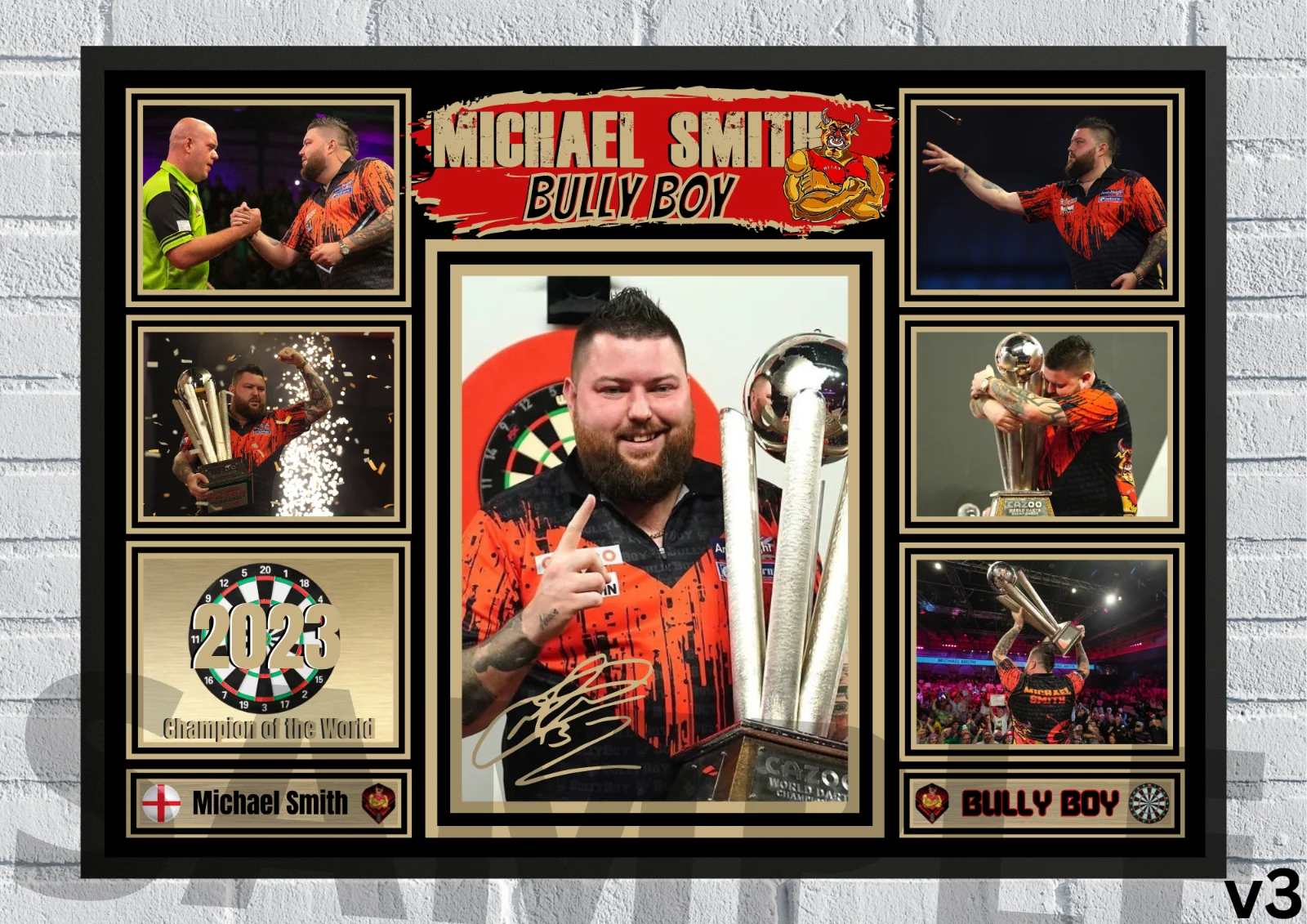 Michael Smith Bully Boy PDC Darts A4/A3 Memorabilia/Collectable ondertekende wandposter Wall Art Rome Decoratie