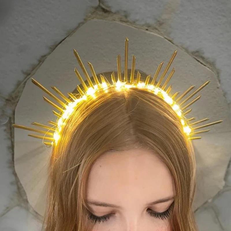 Oplichtende Sunburst Goddess Crown Festival zendspoel - Burning Man accessoire - Festival Sun Halo Crown kostuum Crown hoofdband