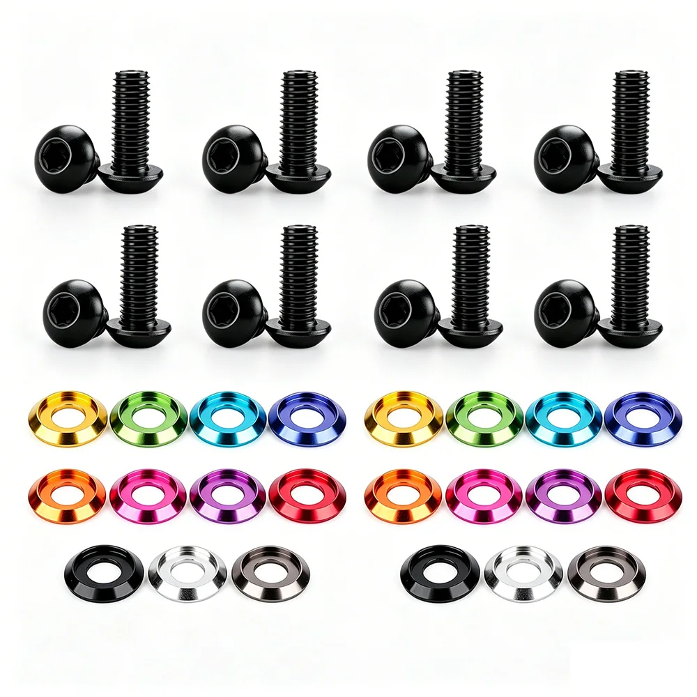 M6 Color Aluminum Washer with ISO7380 Black Hex Button Head Screws Anodized Colored Spacer and Black Bolt Set for DIY