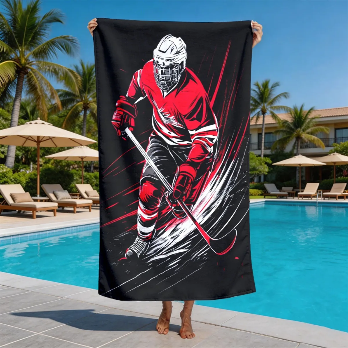 

Close-up of the ice hockey player polyester microfiber beach towel is highly absorbent, suitable for swimming and beach outings