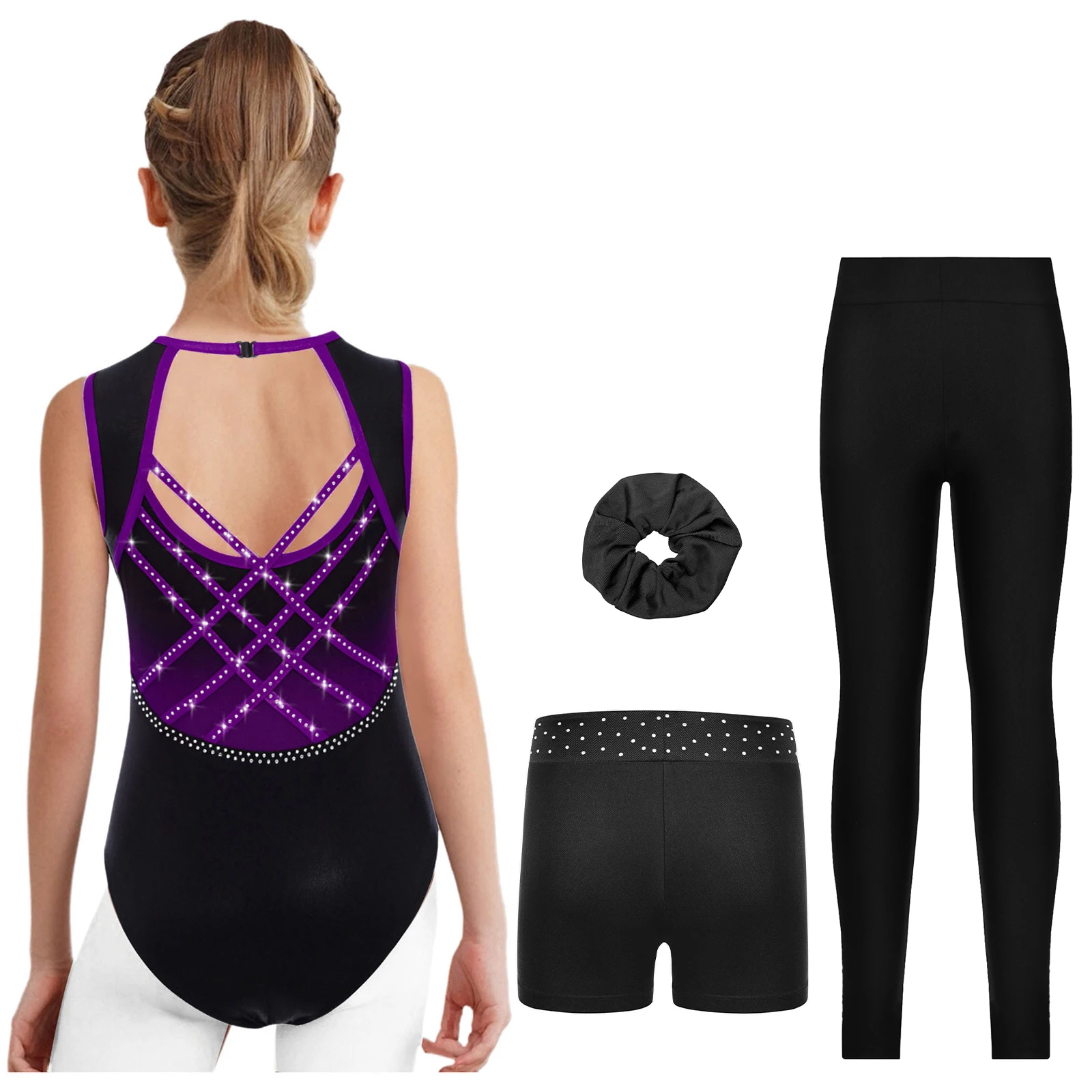 الأطفال فتاة الشكل التزلج الجمباز الباليه الرقص البهلوانية اليوغا الزي أكمام الراين يوتار مع السراويل Dancewear #4