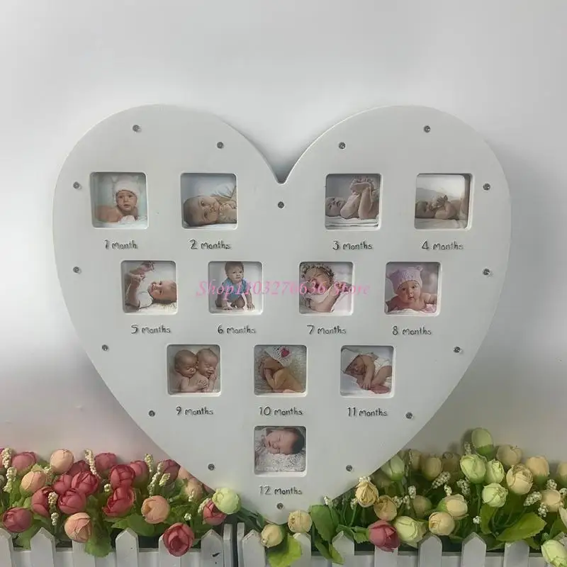 R6FD First Year Baby Frame with Light 0-12 Month Pictures Heart Photo Frame Commemorative Growth Souvenirs