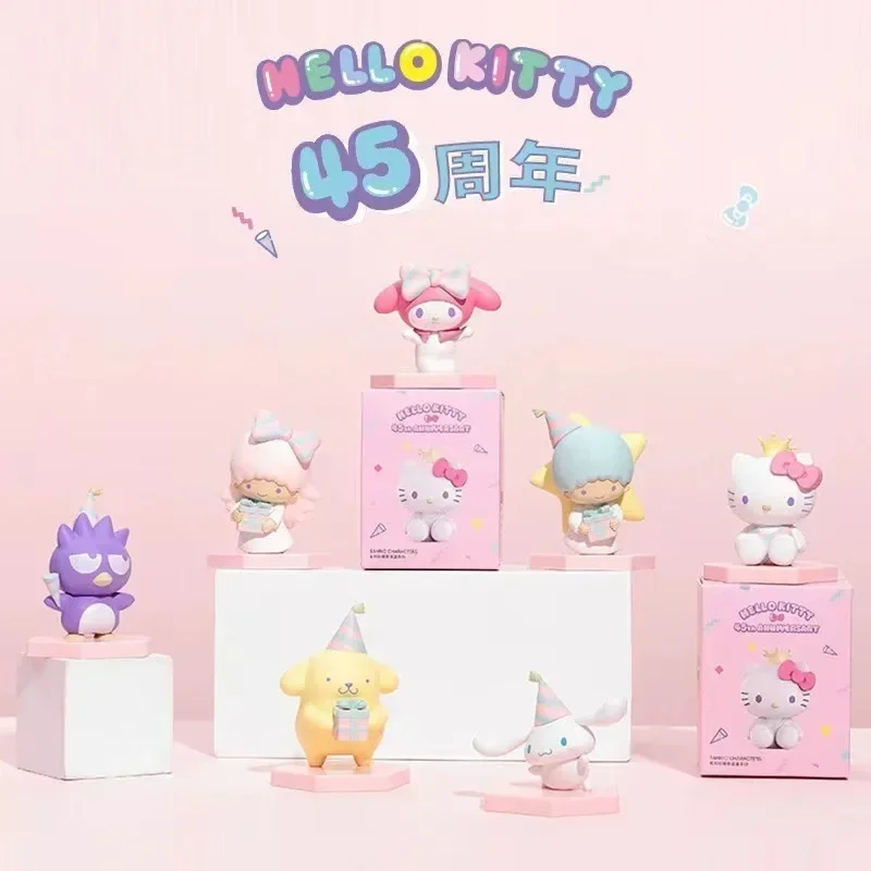 Sanrio Blind Box Hello Kitty My Melody Kuromi Cinnamoroll figuras de Anime juguetes versión aniversario Fans regalos de Navidad para niños