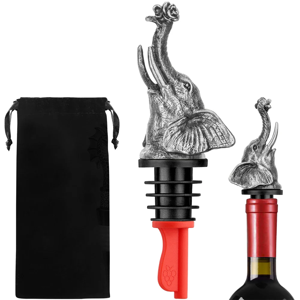 Elephant Head 2-In-1 Wine Bottle Pourer and Stopper Grey Black/Bronze Metal Pourers Party Kitchen Bar Decoration Wine Stoppers