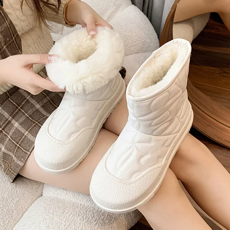 2024 Casual Platform Ankle Boots Warm Fur Snow Boots Chunky Booties Fluffy Furry Booties Winter Thicken Plush Shoes Botas Mujer