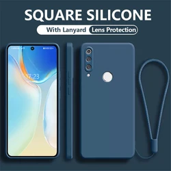 Square Silicone Original Case For Huawei P50 Pro P40 P30 Lite P20 Pro Mate 40 30 20 P Smart 2021 Honor 60 70 Hand Lanyard Cover