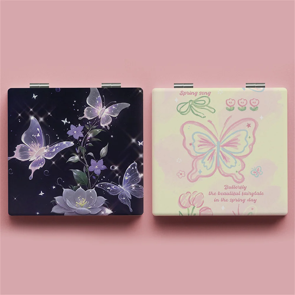 Portable Makeup Mirror Hand-painted Butterfly Pattern Cosmetic Mirror Portable Women Folding Double-Sided Mirror Beauty Tools