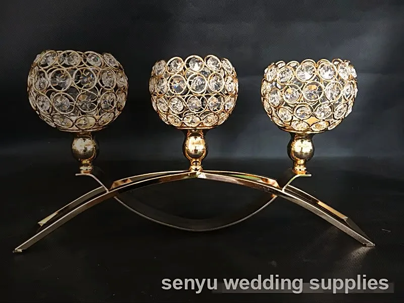 New arrival 3-arms metal candelabras with crystal ball pendants,golden finish wedding candle holder senyu0292