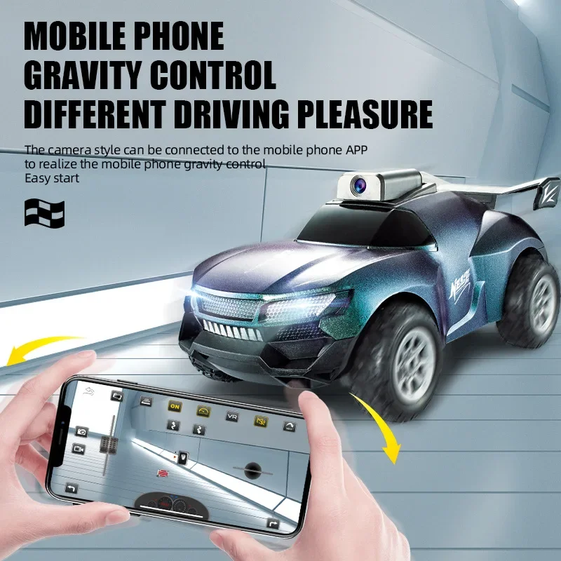 Carro rc com câmera hd controle app wifi carro esportivo led luz de alta velocidade veículo corrida caminhões elétricos brinquedos para meninos crianças presente
