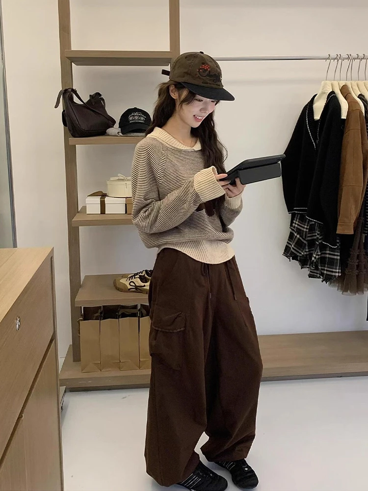 가을 겨울 루즈핏 여성 니트 스웨터 스트라이프 터틀넥 아우터웨어 롱 스웨터 칼라 따뜻한 보온 패션 출퇴근용