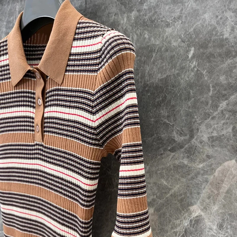 High-End ort-Sve  Ne Striped Knitwear for Young Girls Korean Sle Slim Fit Regular Length Autumn Season Faion