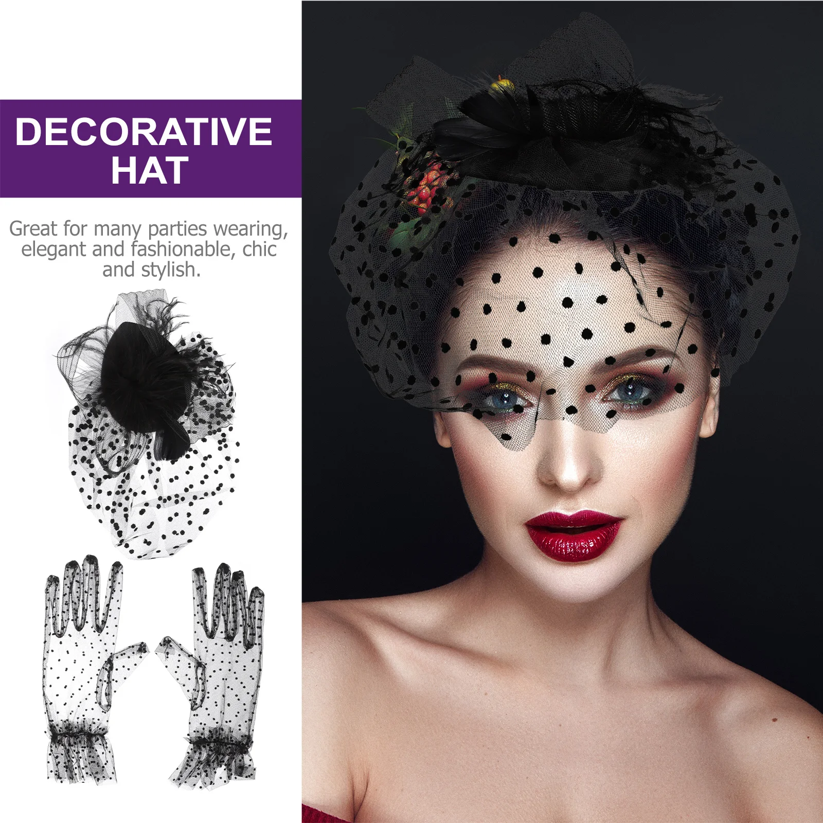 

1Set Stylish Hat and Gloves Exquisite Decorative Headwear for Women Party Lightweight Comfortable Classic Elegant Fashion