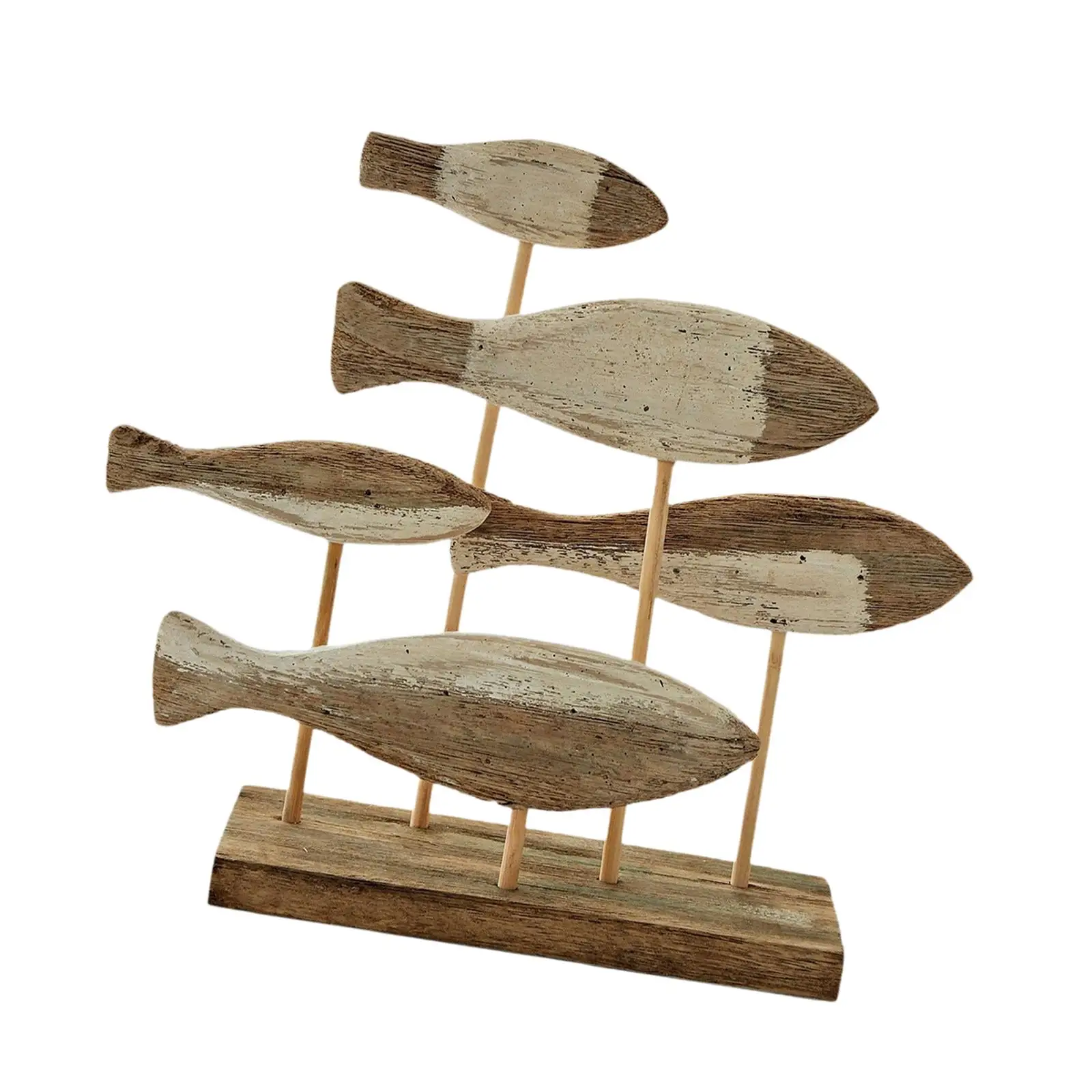 Fish Statue Wood Artwork Decorative Figurine Sea Decoration Object for Office House Living Room