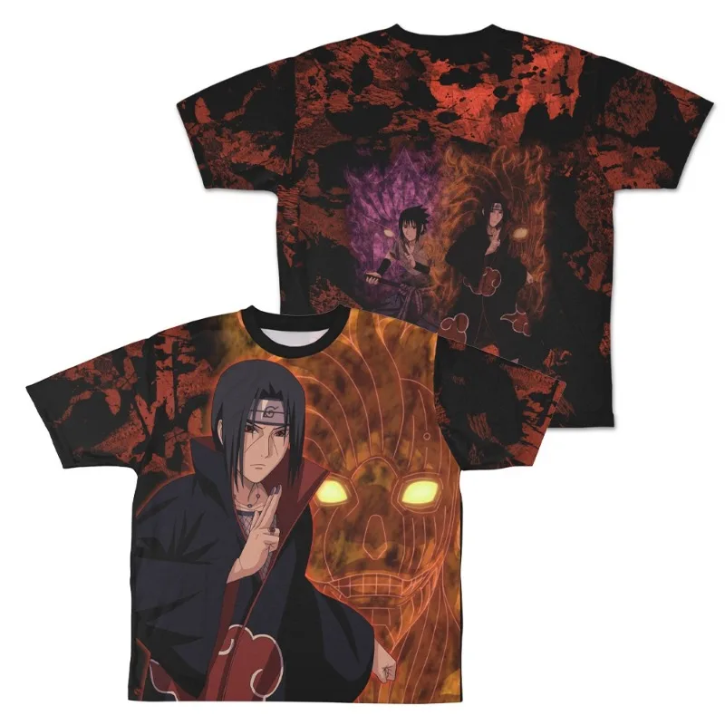 2026 New Naruto Sasuke and Itachi Bond Theme Full-Color Print Short-Sleeve T-Shirt, Unisex Trendy Crew Neck Sports Casual Top
