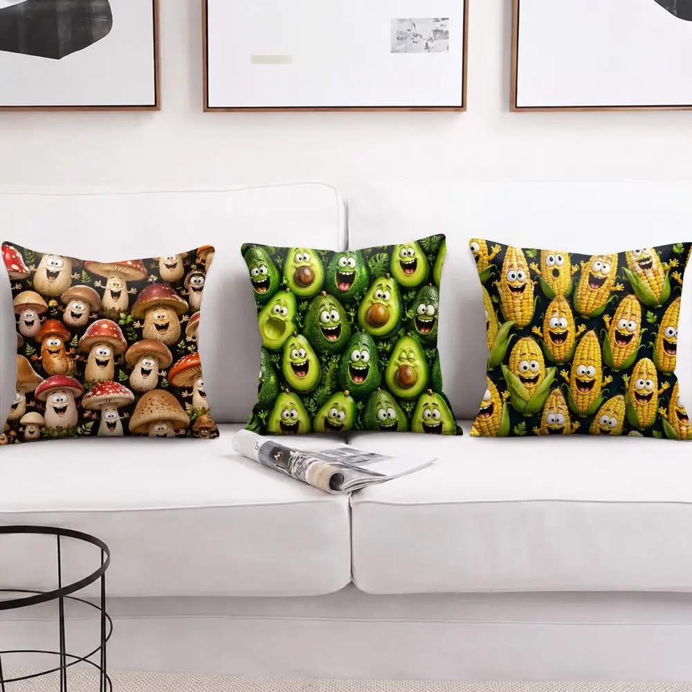 Cute Food Monster Collection Cushion Cover Short Plush Soft Double-Sided Printing Pillow Case Cozy Sofa Bedroom Home Decor Gift