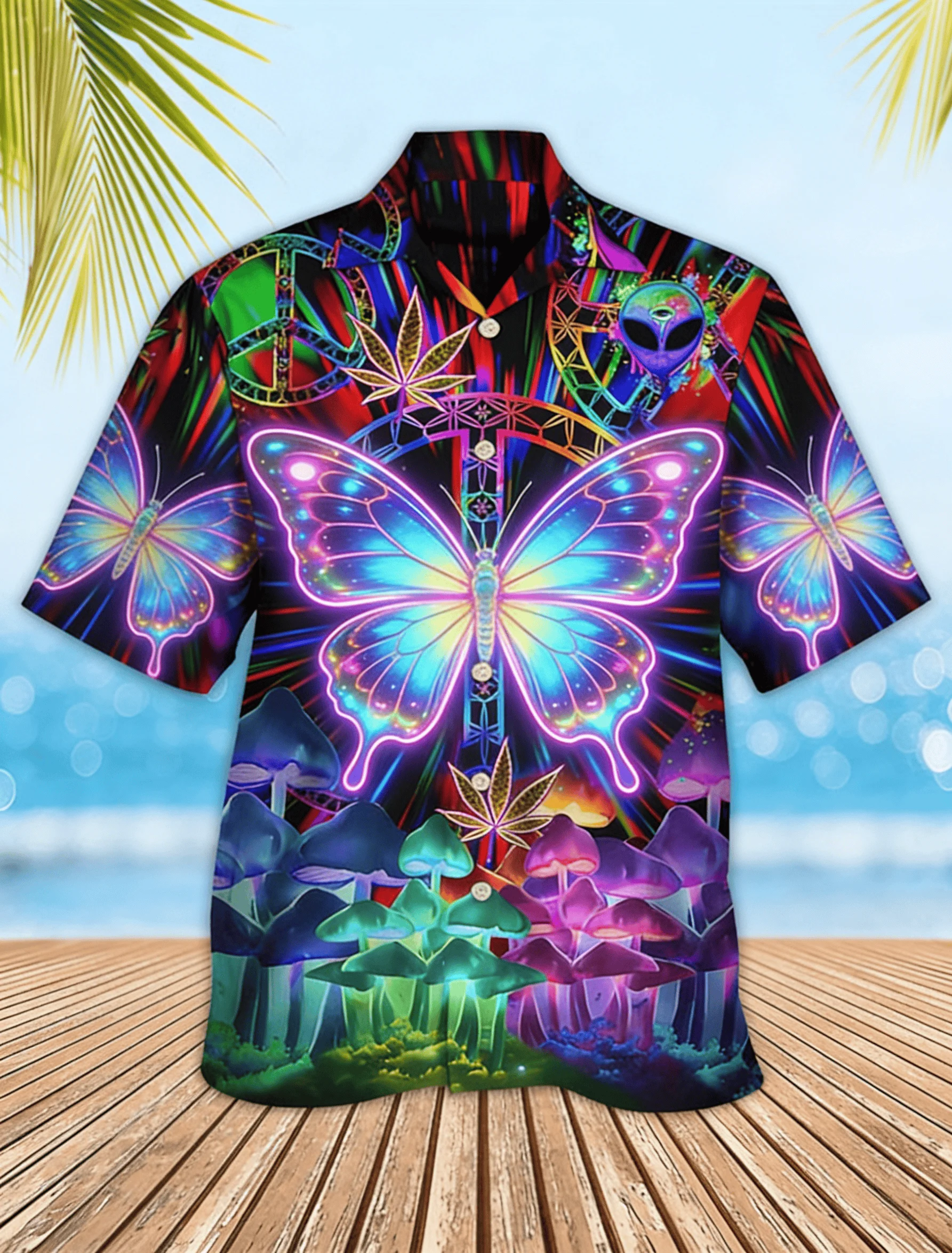 Men's Neon Geometric Print Short Sleeve Shirt, Cyberpunk Style Button Down Shirt for Spring Summer Rave & Streetwea