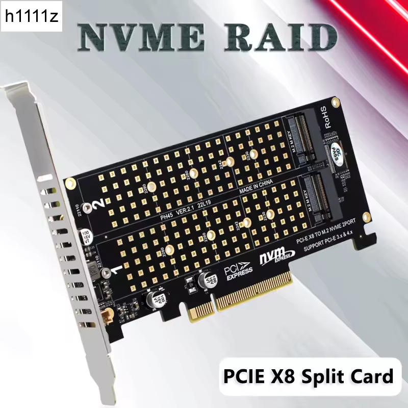 Double contrôleur Raid M.2 NVME vers PCI Express X8 4.0, carte divisée PCIE, 2 Ports M2 NVME, clé M pour SSD 2230 2242 2260 2280 22110 NVME