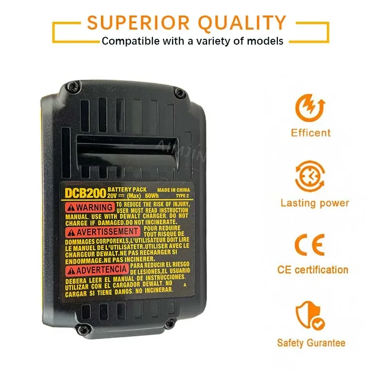 20V 5Ah DCB203 Battery for DeWalt 18v 20V  Lithium Ion Battery DCB206 DCB205 DCB204 Power Tools Lithium Battery Replacement