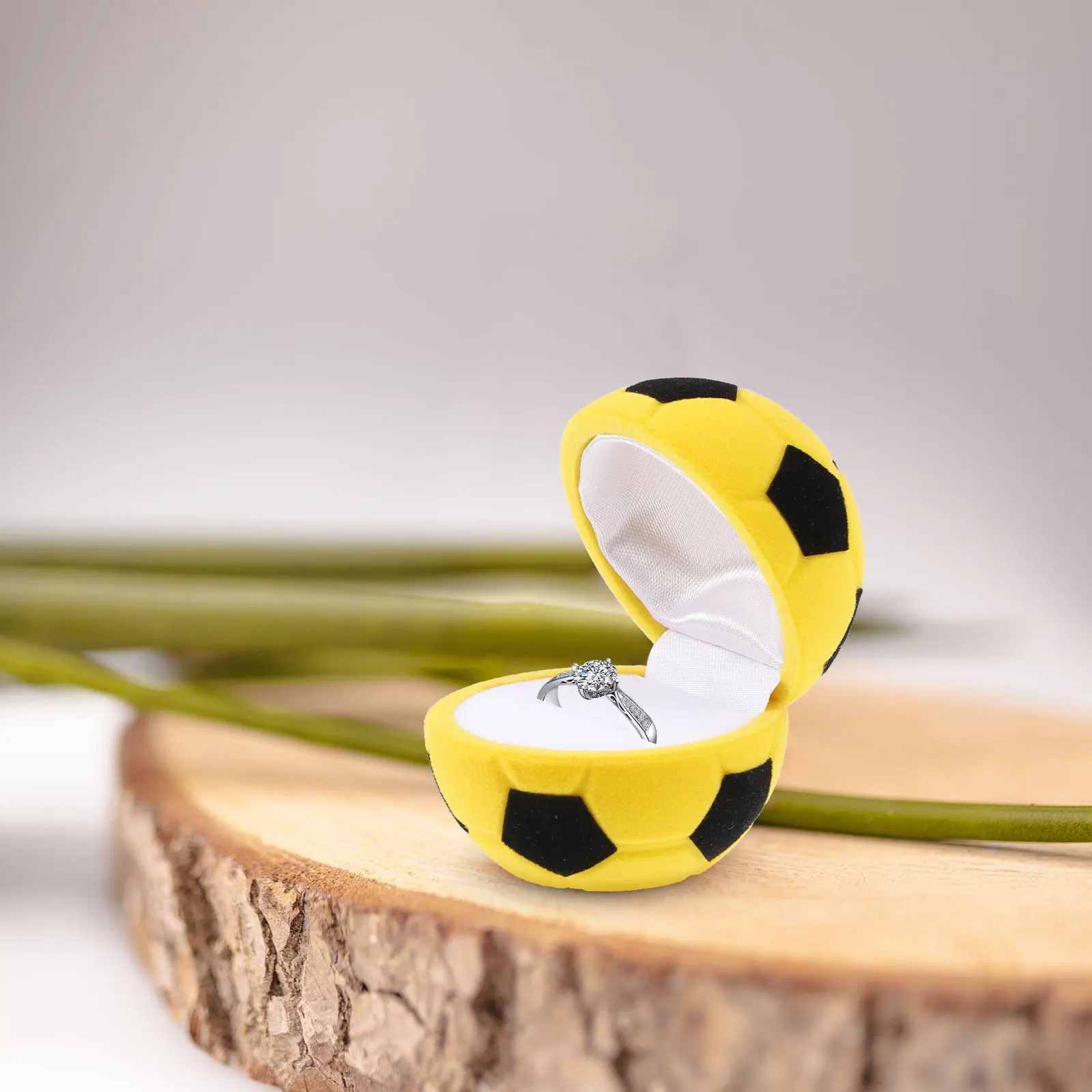 

2pcs Football Shaped Jewelry Box ABS Flocking Material Wedding Engagement Party Mens Ring Organizer Storage Case