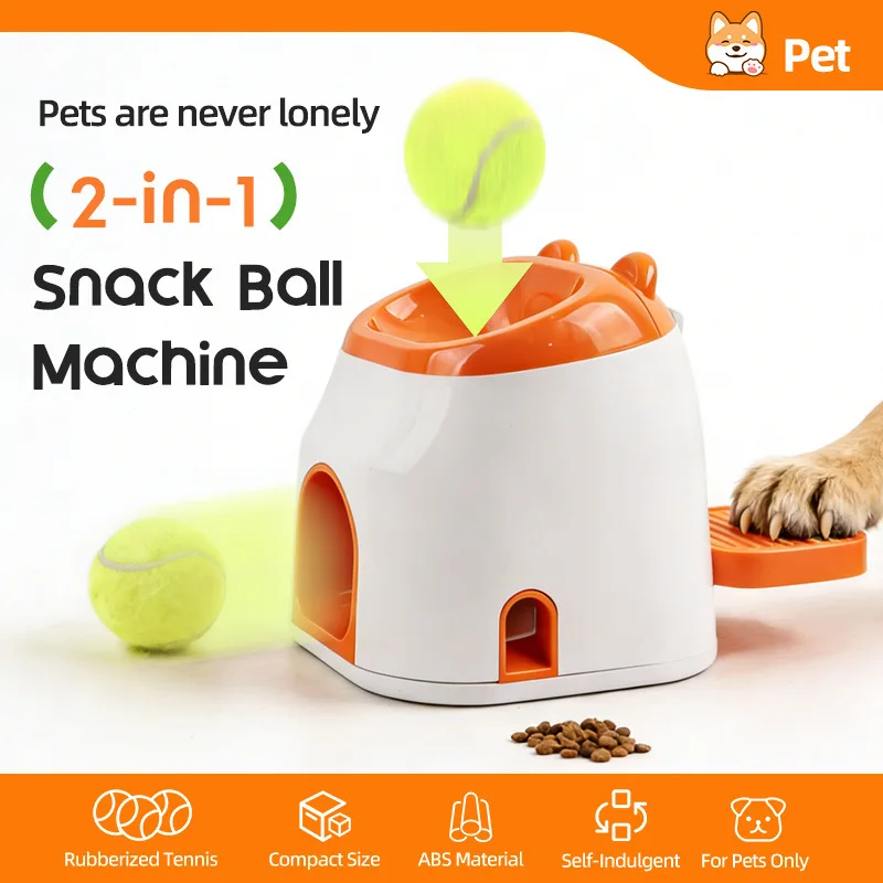 2-in-1 Dog Treat Launcher Tennis Ball Reward Machine Interactive Puzzle Training Pet Toy with Durable Bounce Ball Outdoor Cam