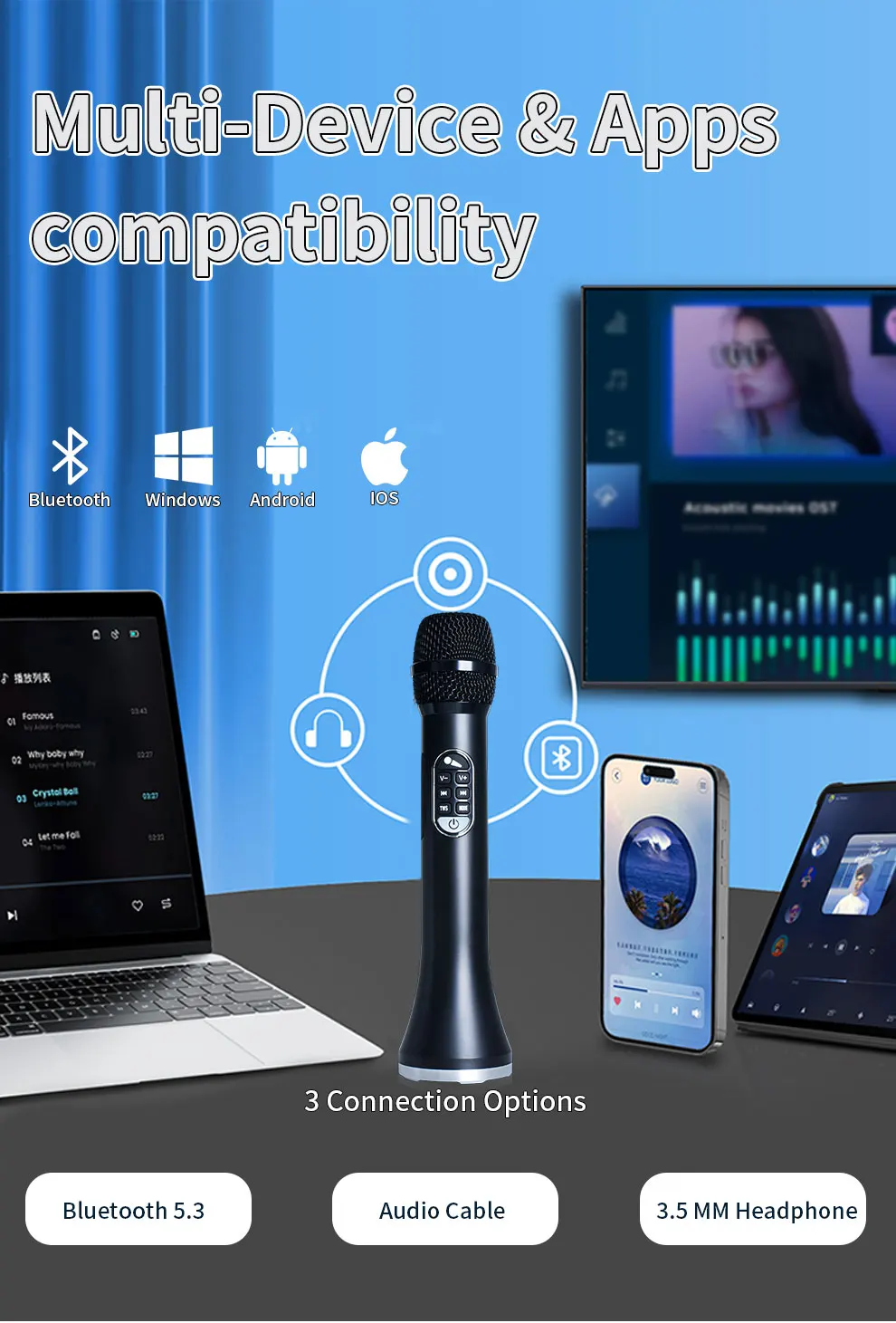 1 Stück 40 W tragbares Bluetooth-Lautsprechermikrofon 6400 mAh TWS Typ C Schnellladung Leistungsstarkes kabelloses Karaoke-Mikrofon für Party und Reisen – Detail 6