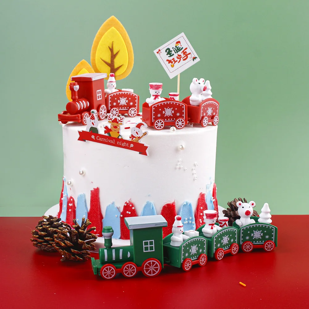 

Plastic Train Christmas Ornaments Santa Cake Decoration Merry Christmas Navidad New Year Party Table Decoration Kids Gifts Toys