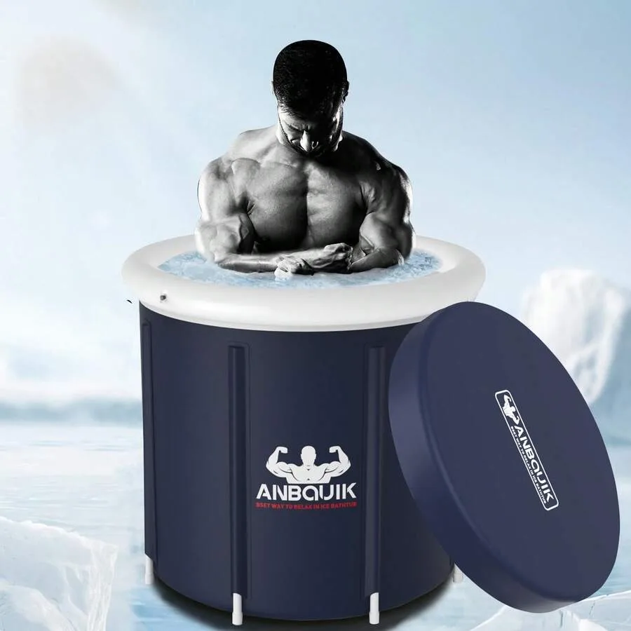 ANBQUIK 79 Gal Eisbadewanne für Sportler mit Deckel, mehrschichtige, tragbare Kaltwasserwanne zur Regeneration, faltbare Eisbadewanne