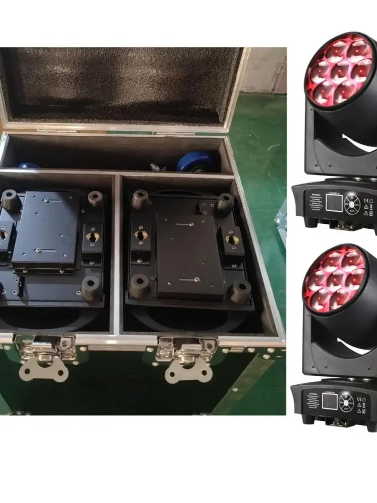 Flightcase + 2 Stück LED 7 x 40 W Mini Bee Eye Wash Zoomlicht DMX512 Moving Head Professionelles DJ-Bar-Party-Show-LED-Bühnenlicht