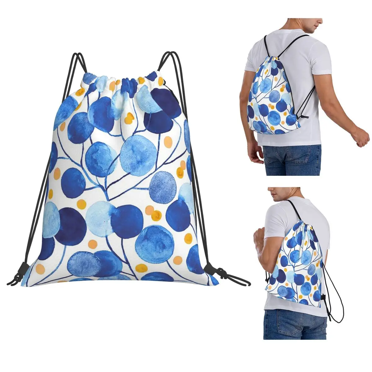 

Pompom Plants In Cobalt And Gold Backpacks Fashion Drawstring Bundle Pocket Sports Bag Book Bags for Travel Students