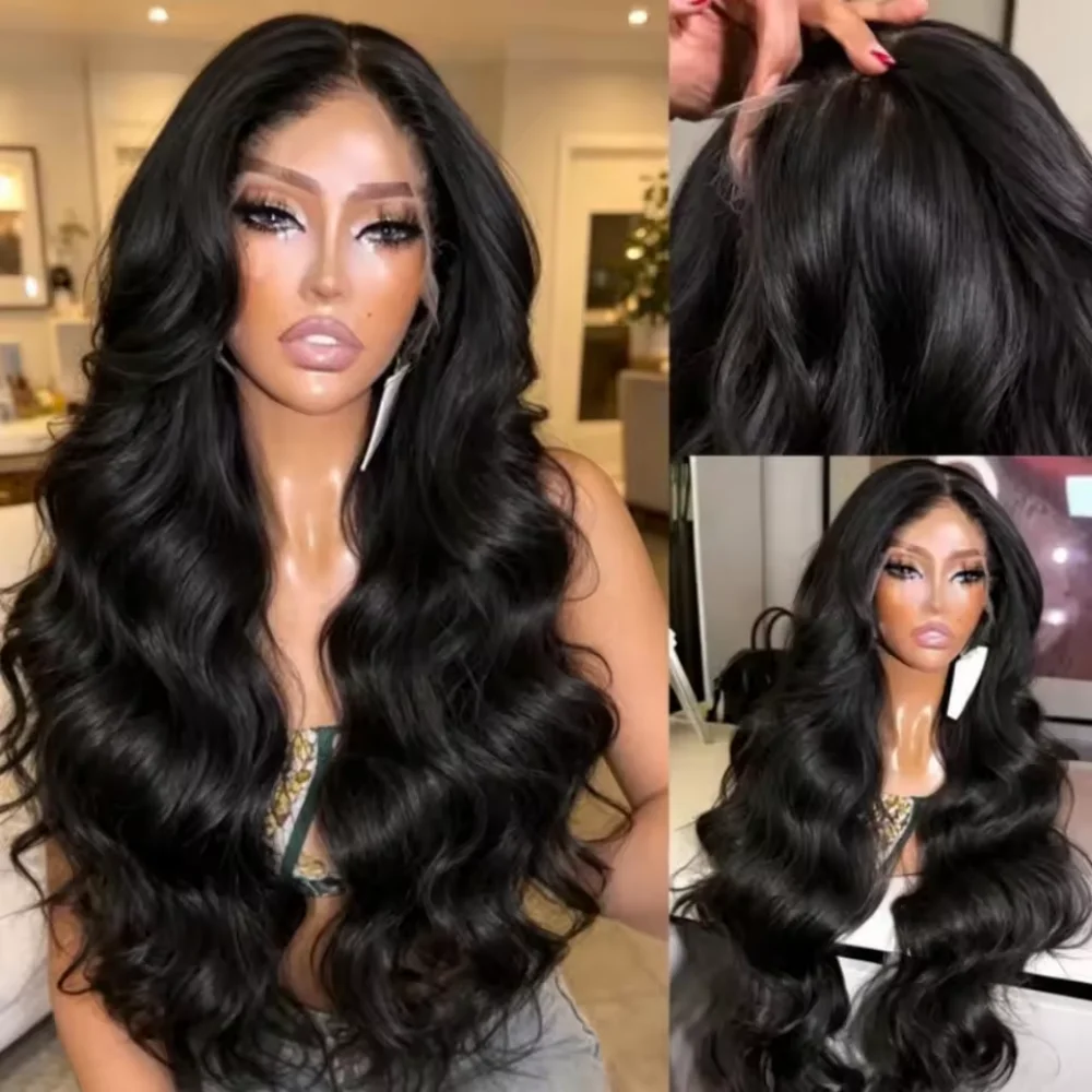 13x4 HD Lace Frontal Natural Black Wig 40 Inch Brazilian Body Wave Human Hair 250 Density Pre Plucked Baby Hair Smooth Bouncy Hair Extensions view 4