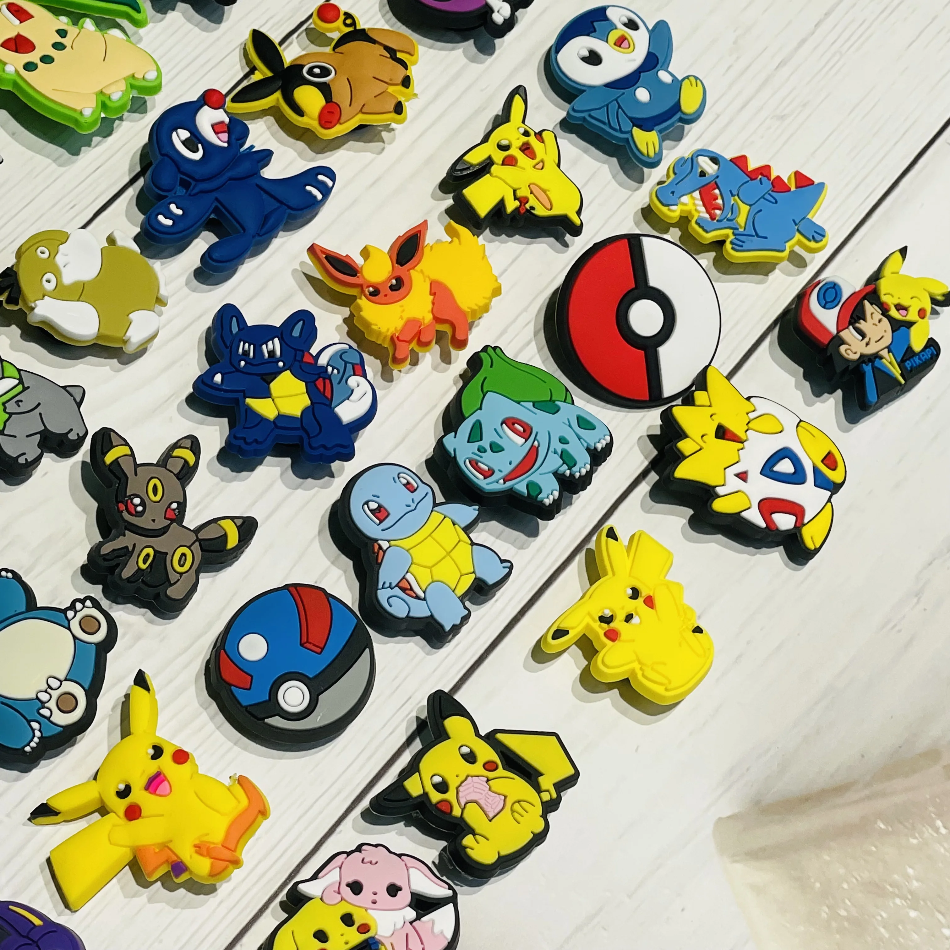 1-41Pcs Poke Ball Pikachu Psyduck Shoes Buckle Decorations PVC Mix Pokemon Character Sandals Charms DIY Kids Bracelet