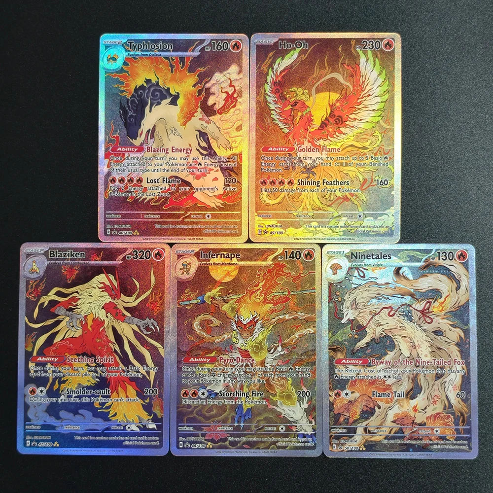 2026 Tarjetas Pokémon TCG DIY con Textura Tipo Fuego ex Typhlosion Ho-Oh Blaziken Infernape Ninetales Edición Limitada Scarlet Violet