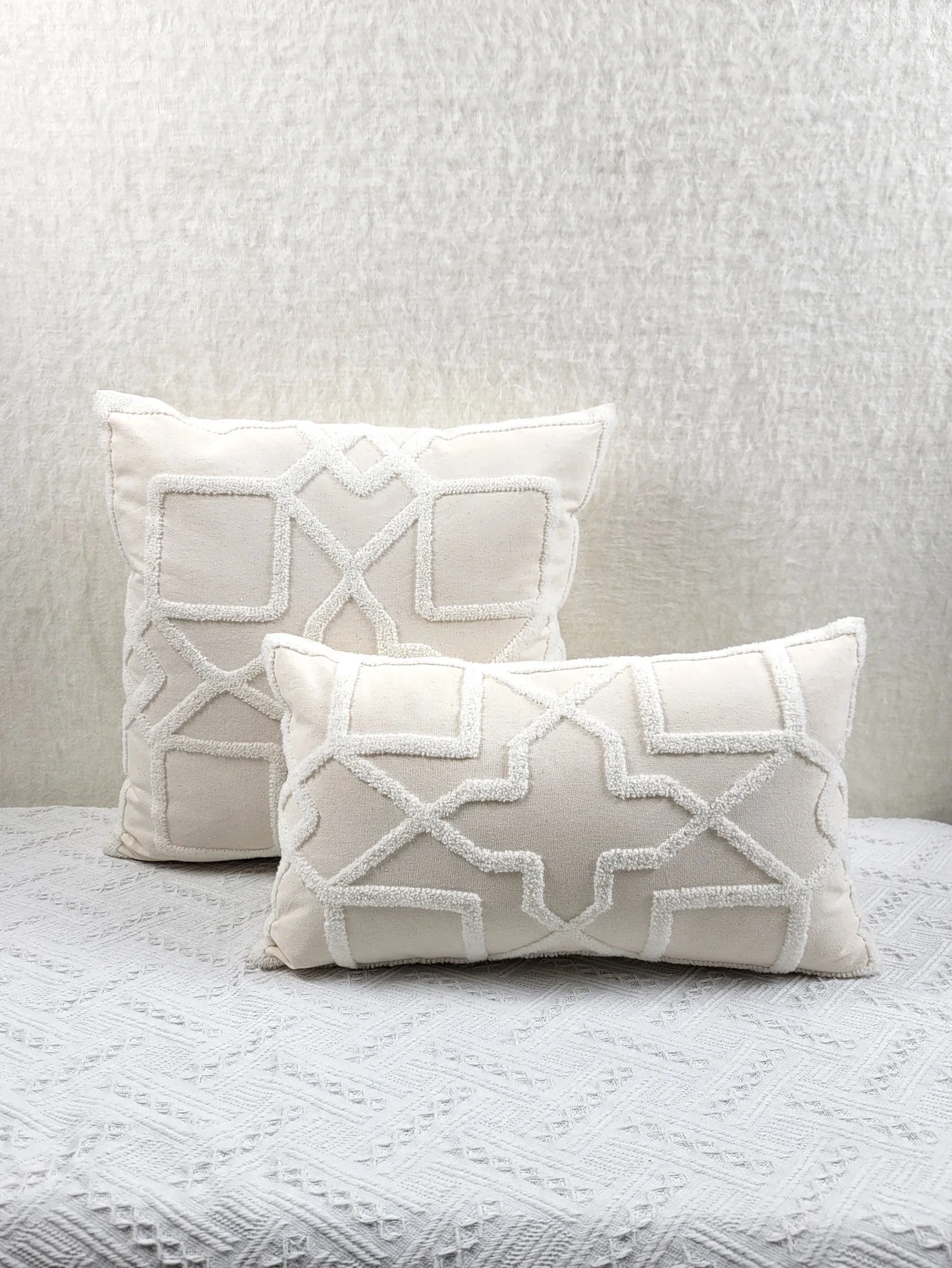 1pc, Geometric Pattern Exquisite Towel Embroidery Home Decoration Cushion Throw Pillow Cover, Pillow Insert Not Included