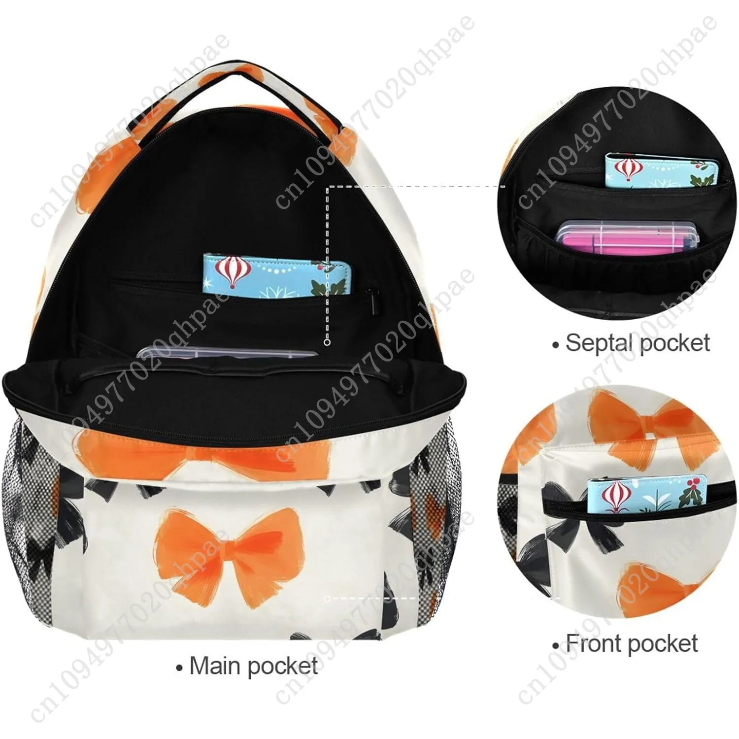 Orange Black Butterfly Bow Pattern Backpacks for Girls Boys Elementary School Bag Kids Bookbag Personalized Travel Daypack 3rd 4