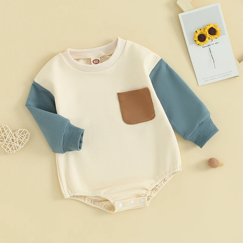 2023-07-31 Lioraitiin 0-24M Casual Newborn Baby Boys Long Sleeve Rompers Contrast Color Round Neck Jumpsuits