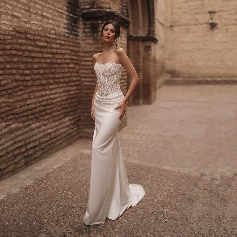 Eightree White Mermaid Wedding Dresses 2 Pieces Lace Sweetheart Sleevelss Bridal Dress Elegant Wedding Ball Prom Gown Customized